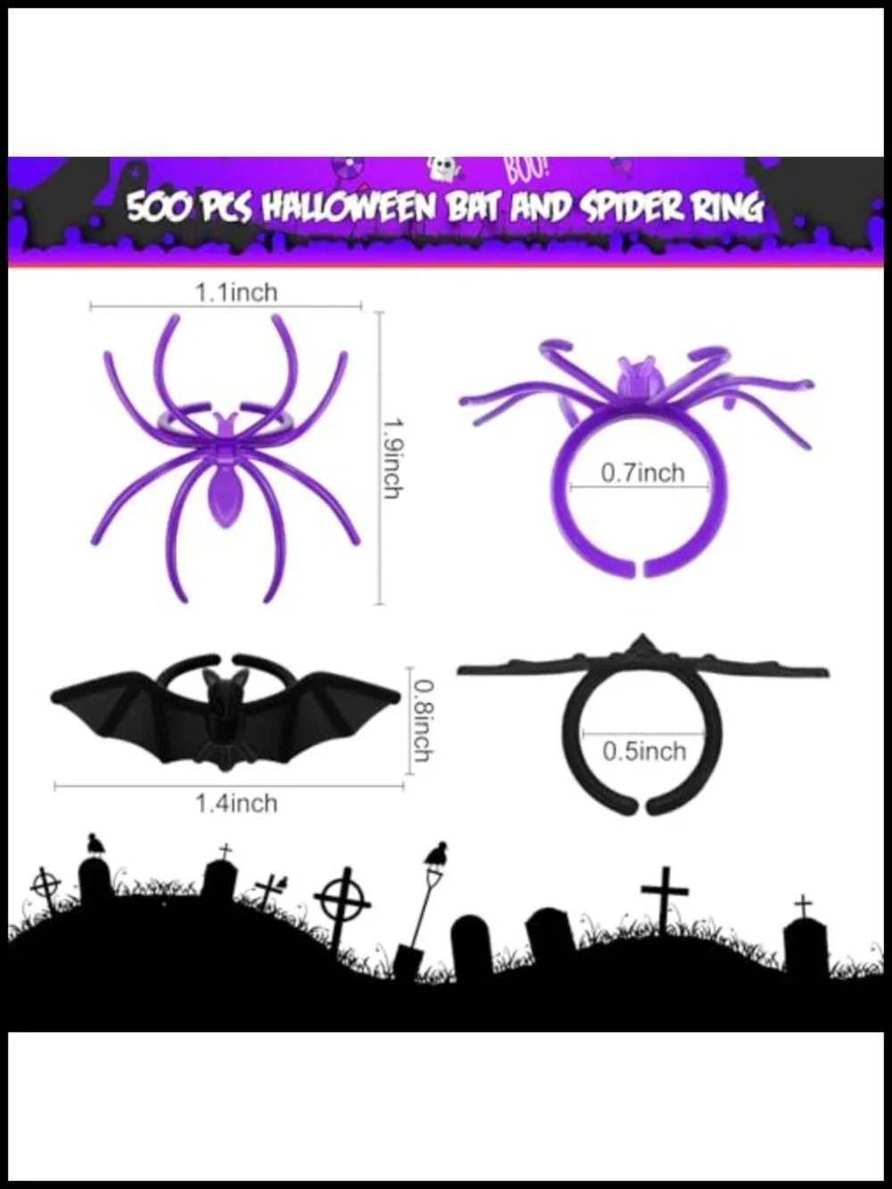 500 Pcs Spider Bat Rings Halloween Party Favors Bulk Plastic Goodie Bag Fillers